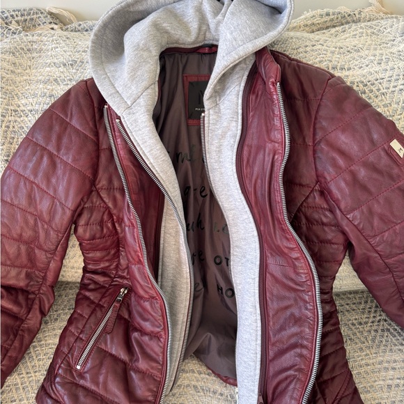 Mauritas leather puffer jacket key with removable sweatshirt insert- Maroon (M) - Picture 2 of 8